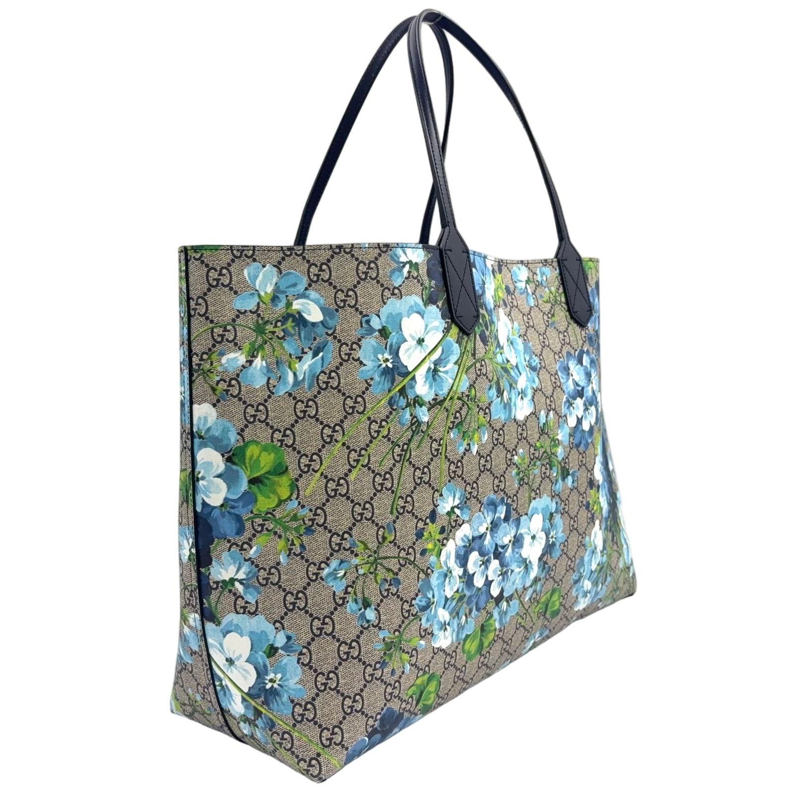 Gucci GG Blue Mus Reversible Leather Navy Beige Tote — view 2
