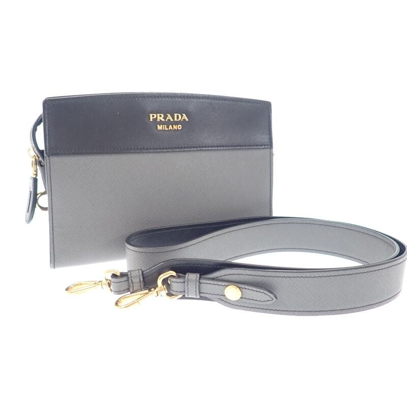 Prada Esplanade Bag 1 Bh043 Shoulder Saffiano Gray Black
