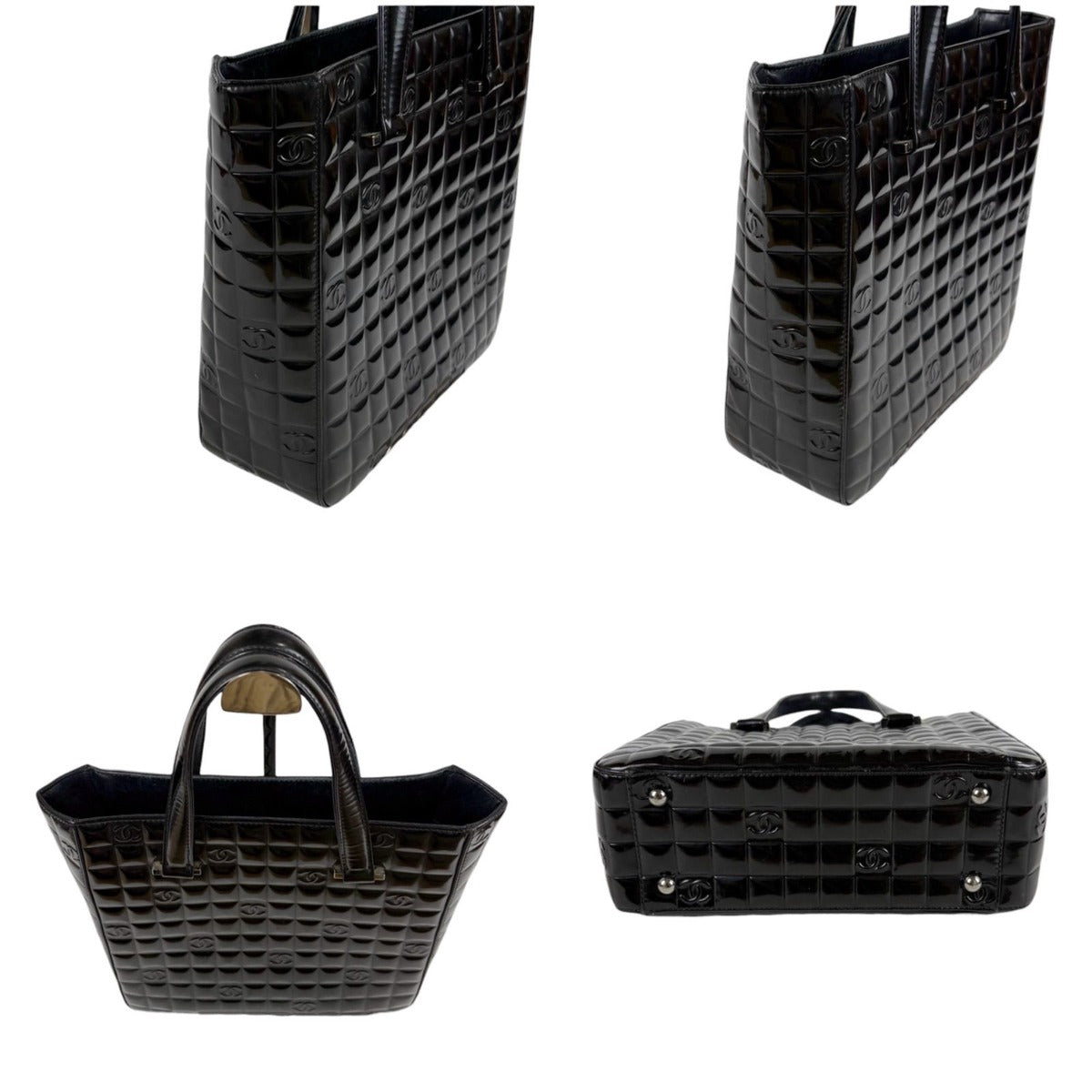 Chanel Choco Bar Mini Tote Black Patent Leather Enamel — view 4