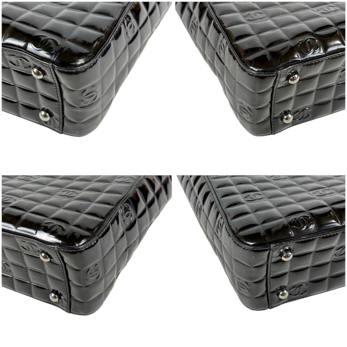 Chanel Choco Bar Mini Tote Black Patent Leather Enamel — view 6