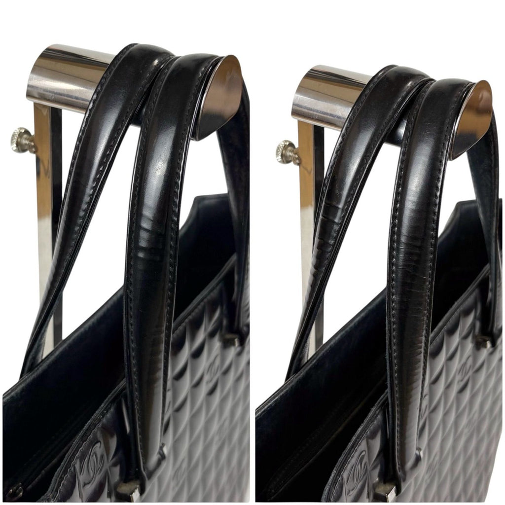 Chanel Choco Bar Mini Tote Black Patent Leather Enamel — view 7