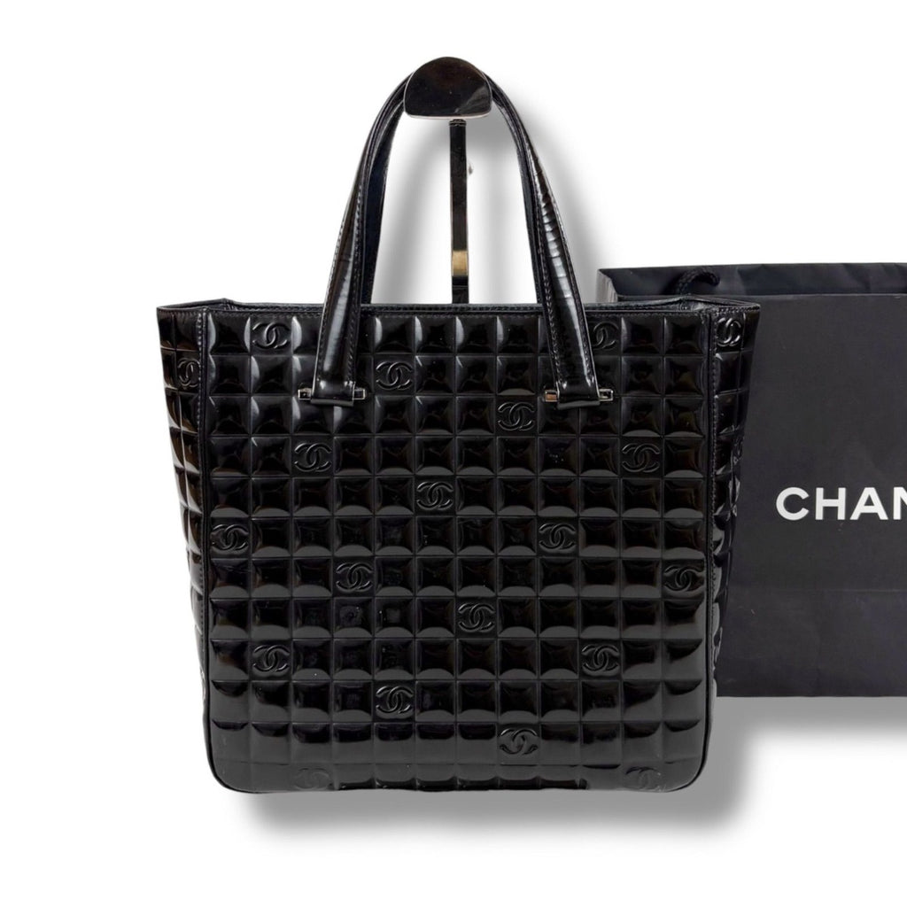 Chanel Choco Bar Mini Tote Black Patent Leather Enamel