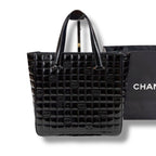 Chanel Choco Bar Mini Tote Black Patent Leather Enamel
