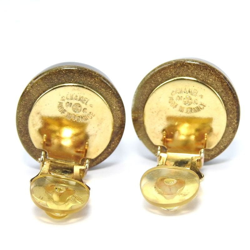 Chanel Earrings Coco Mark Clover Four Leaves Black Gold Plated GP 01 C Accessory