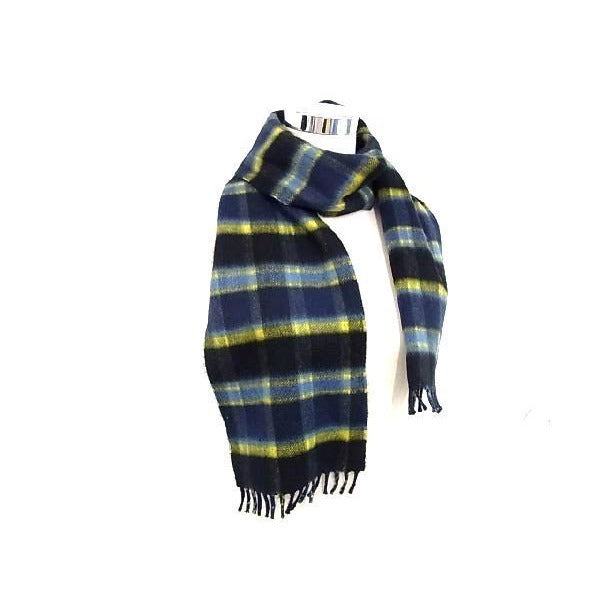 Prada Scarf Navy Yellow Cashmere Plaid Fringe — view 3