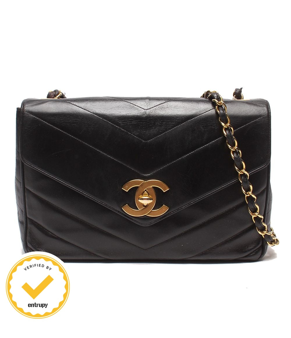 Chanel Chain Shoulder Bag Crossbody Gold V-stitch Chevron Singlechain