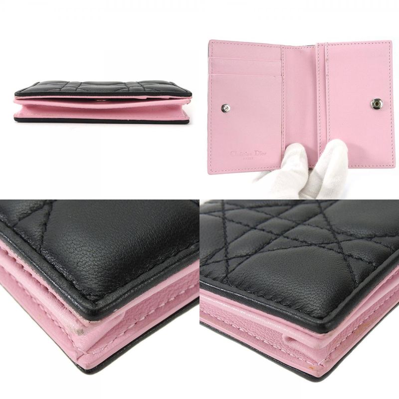 Christian Dior Card Case Cannage Leather Black Pink Business Holder Small — view 4