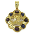 Chanel CC Logo Pendant Top Gold Vintage with Metallic Stones