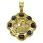 Chanel CC Logo Pendant Top Gold Vintage with Metallic Stones