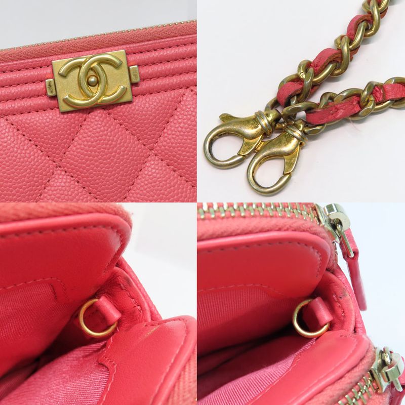 Chanel Boy Chain Clutch Wallet Bag Caviar Leather Pink — view 6