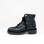 Chanel Boots Short Shoes Leather Velor Black Coco Mark Pearl Lace Up — view 3