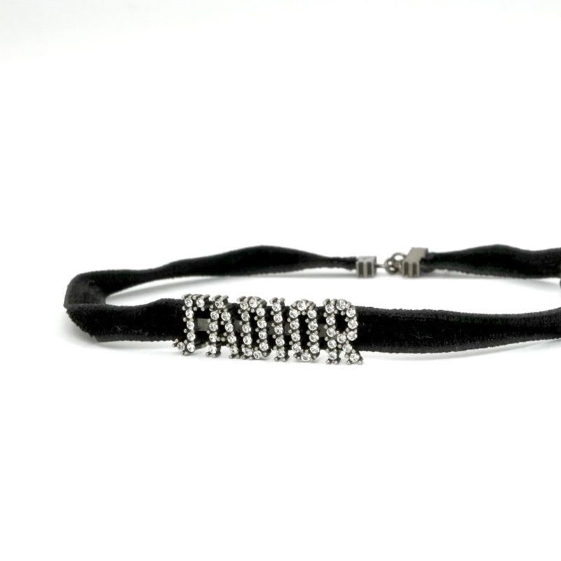 Christian Dior J'a Necklace Choker Black Silver Rhinestone Logo — view 2