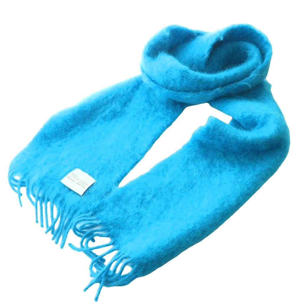 Loewe Mohair Fringe Shawl Scarf Turquoise Blue SS OS