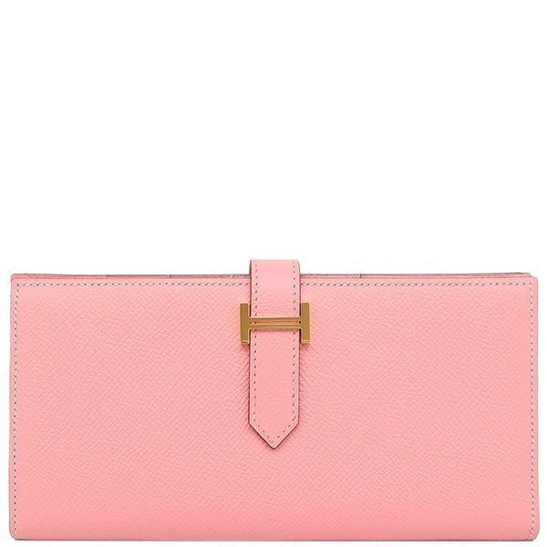 Hermes Long Wallet Bearn Souffle Vaux Epson Rose Confetti Gold Hardware Bifold