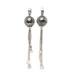 Chanel CC Logo Mirror Ball Earrings Silver Metal Faux Pearl Rhinestone