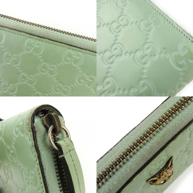 Gucci Long Wallet Round Zipper Sima Leather Mint Green Color Linea Cat — view 4