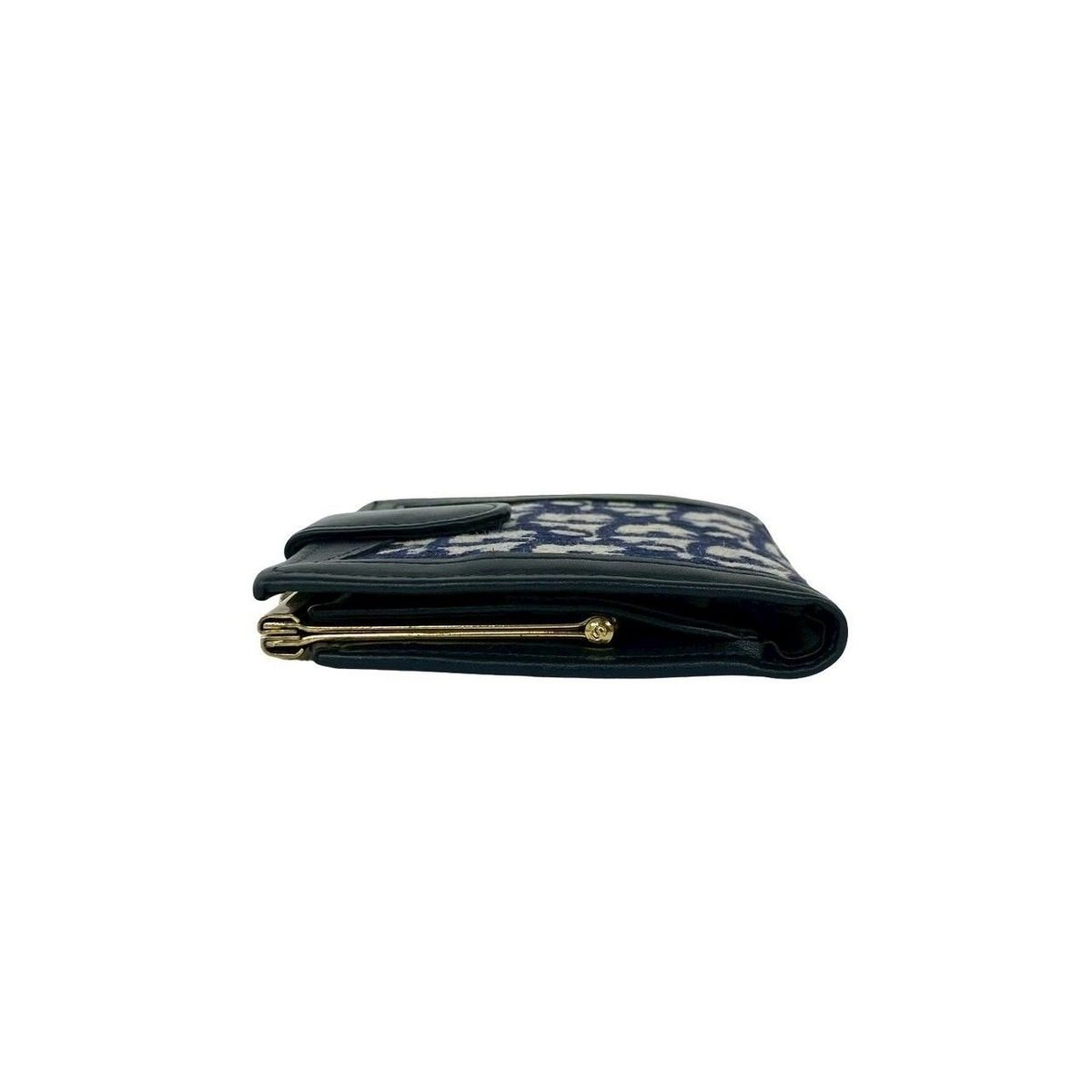 Dior Trotter Canvas Leather Clasp Bifold Wallet Compact Navy — view 4