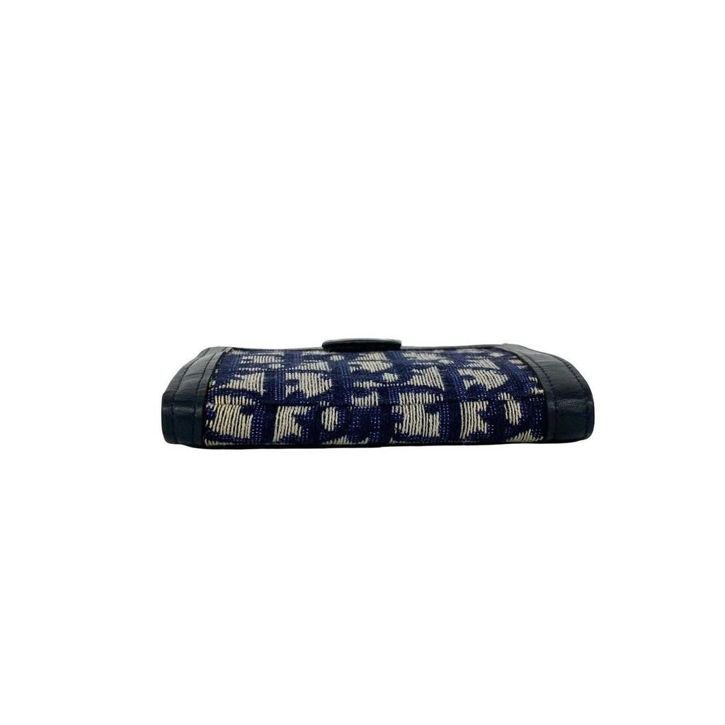 Dior Trotter Canvas Leather Clasp Bifold Wallet Compact Navy — view 6