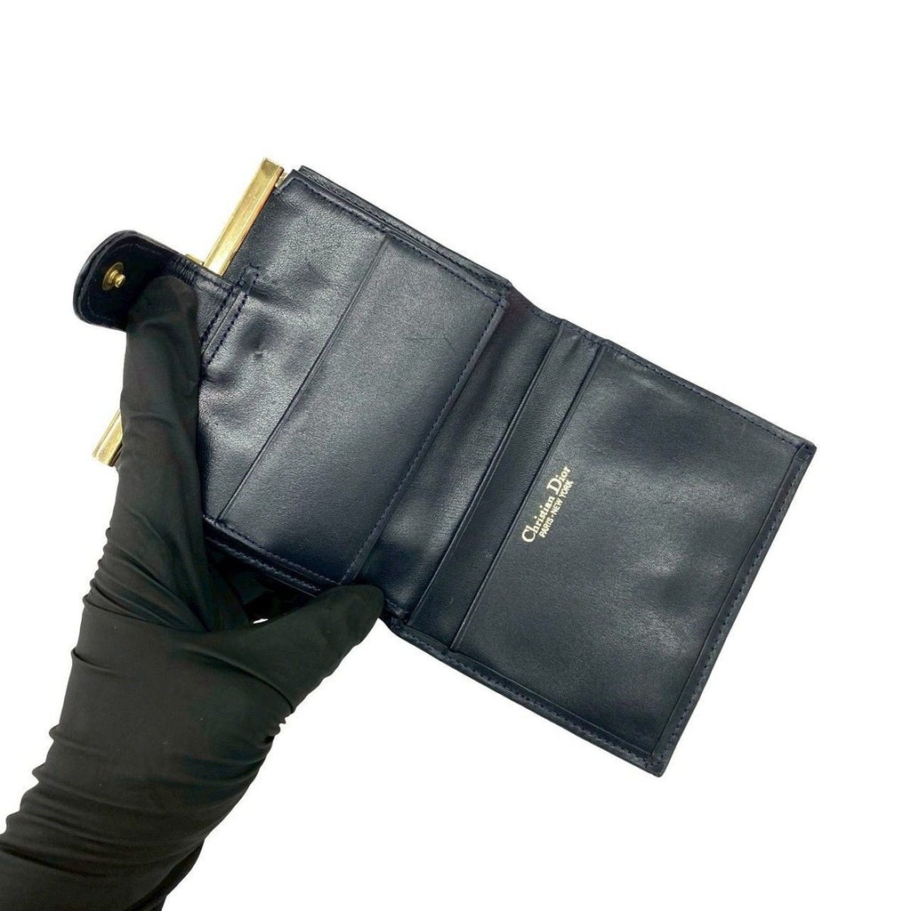 Dior Trotter Canvas Leather Clasp Bifold Wallet Compact Navy — view 7