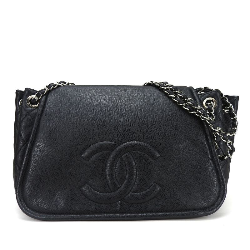 Chanel Shoulder Bag Chain Caviar Leather Black Silver Hardware — view 8