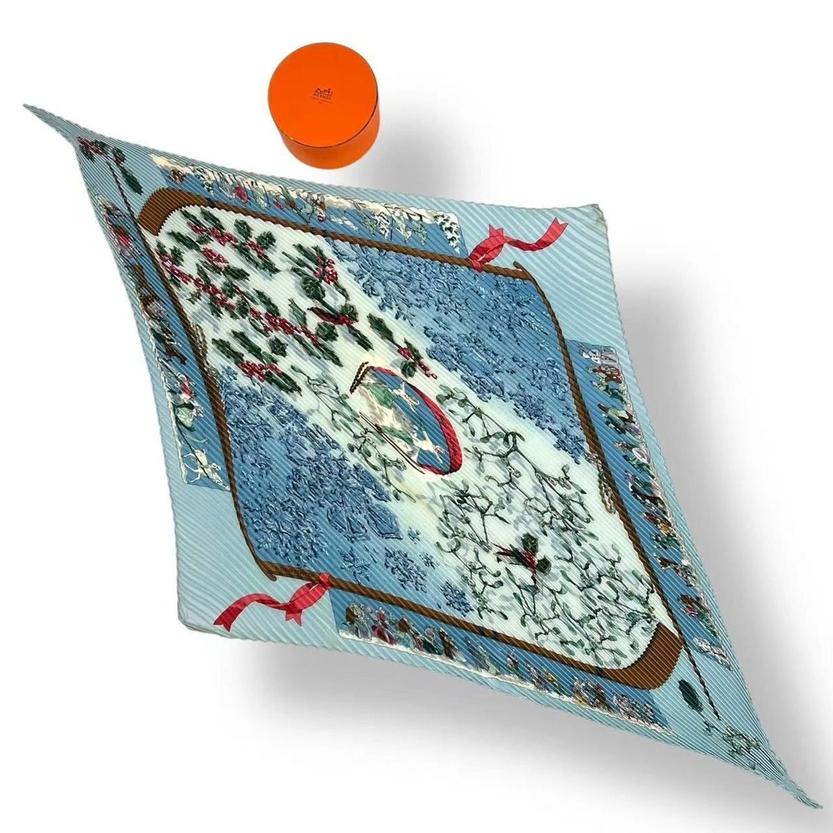 Hermes Scarf Pleated Silk Neige D'antan Last Year's Snow Blue