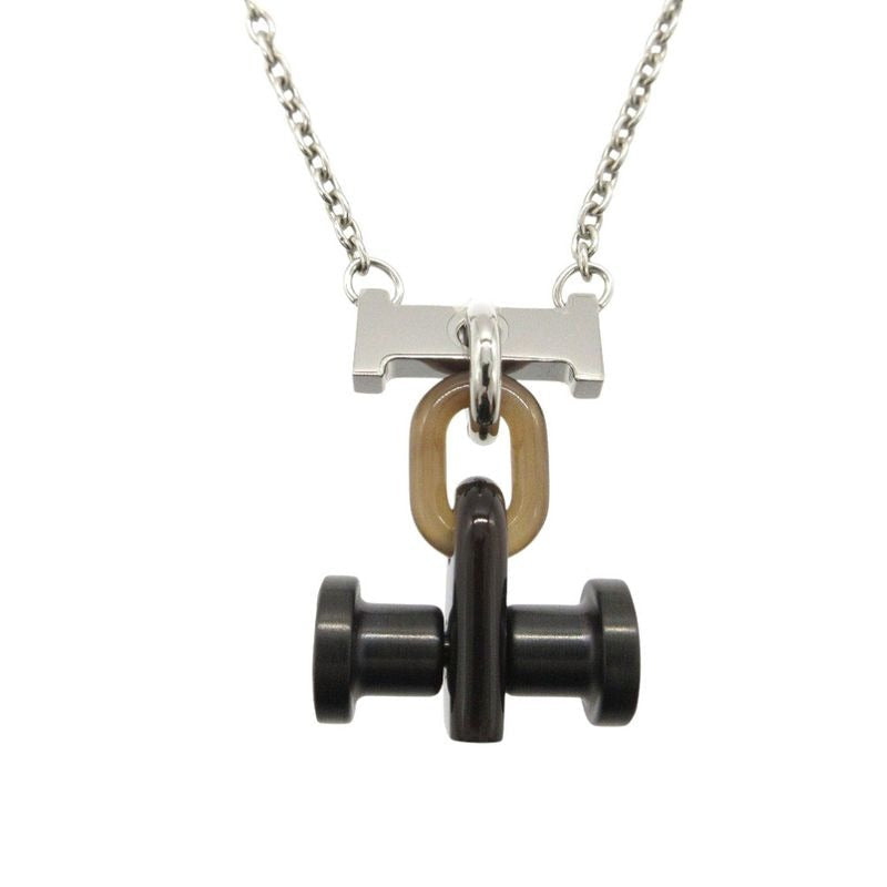 Hermes Mobile H Necklace Metal Buffalo Horn Silver Brown 0372 — view 2