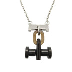 Hermes Mobile H Necklace Metal Buffalo Horn Silver Brown 0372
