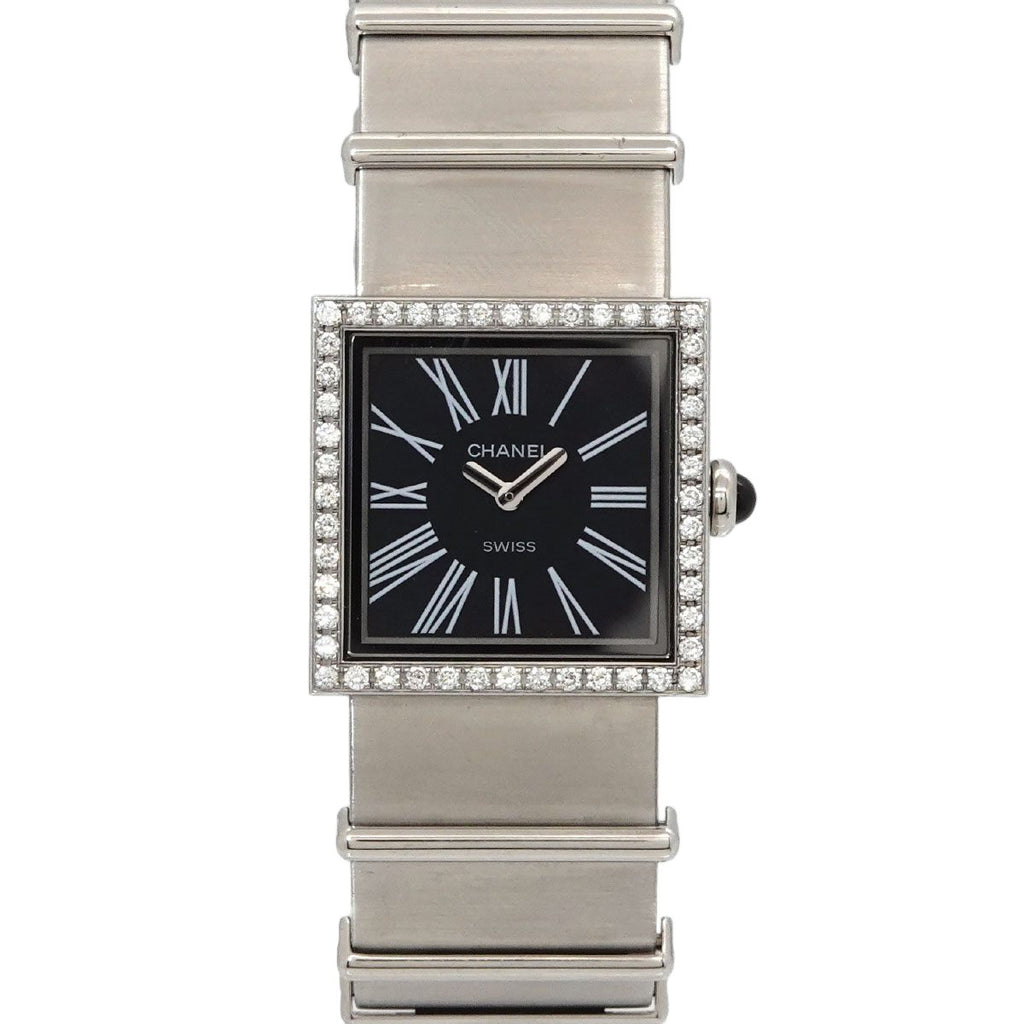 Chanel Mademoiselle Diamond Bezel Vintage Watch Black Quartz