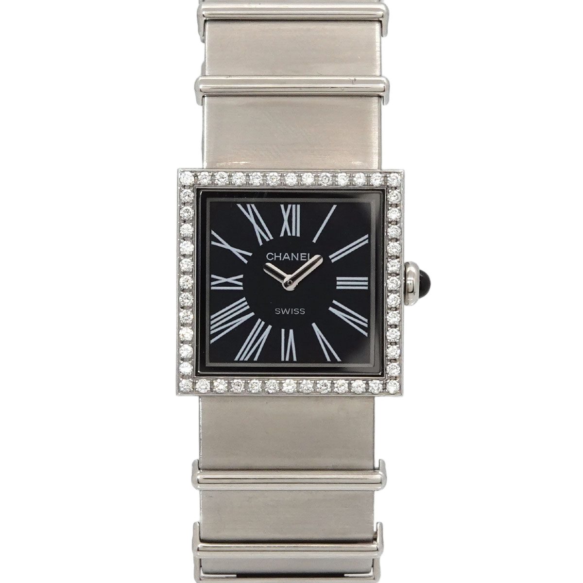 Chanel Mademoiselle Diamond Bezel Vintage Watch Black Quartz