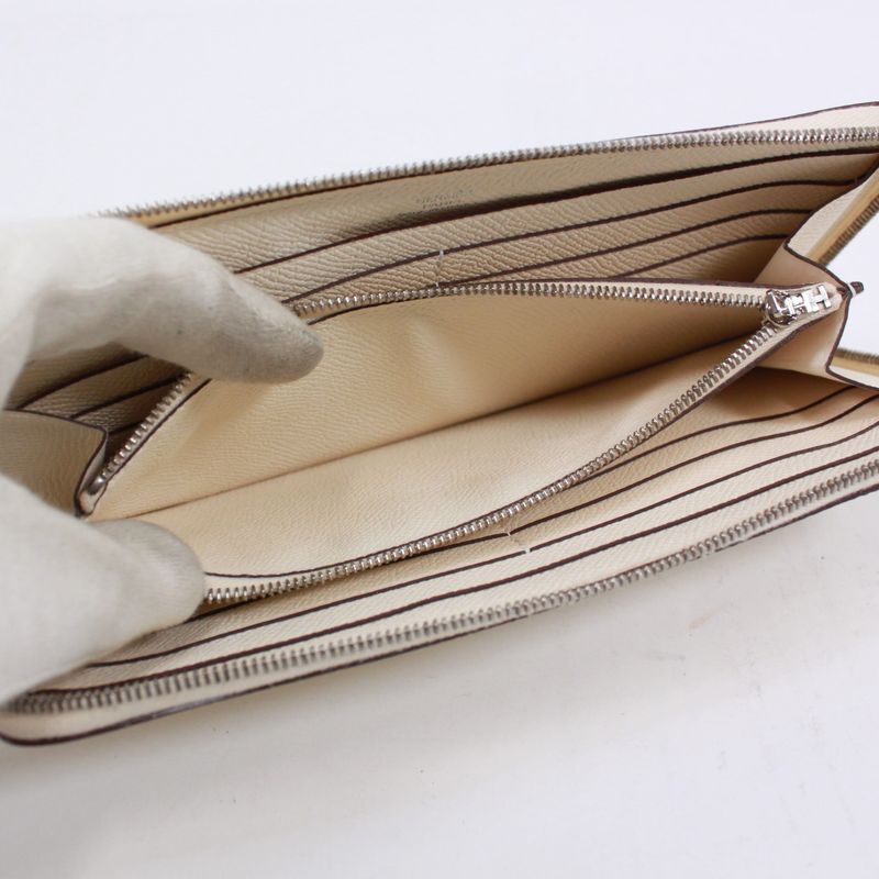 Hermes Azap Long Classic Machete Vaux Epson Off White Wallet Silver — view 9