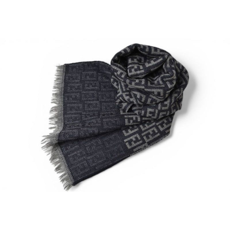 Fendi Scarf Winter Reversible Wool 100% FF Logo Zucca Pattern Black Gray — view 3