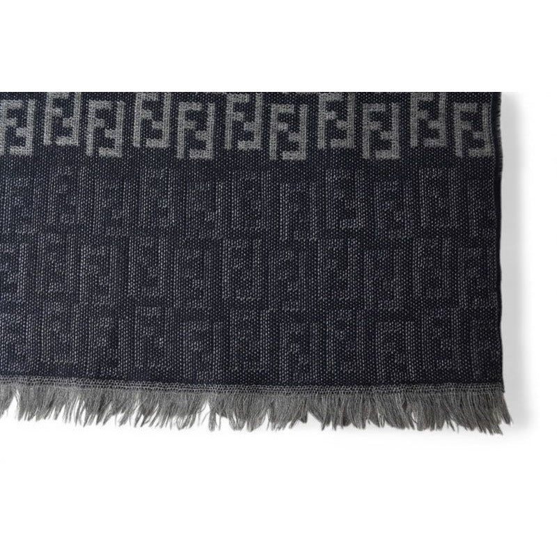 Fendi Scarf Winter Reversible Wool 100% FF Logo Zucca Pattern Black Gray — view 5