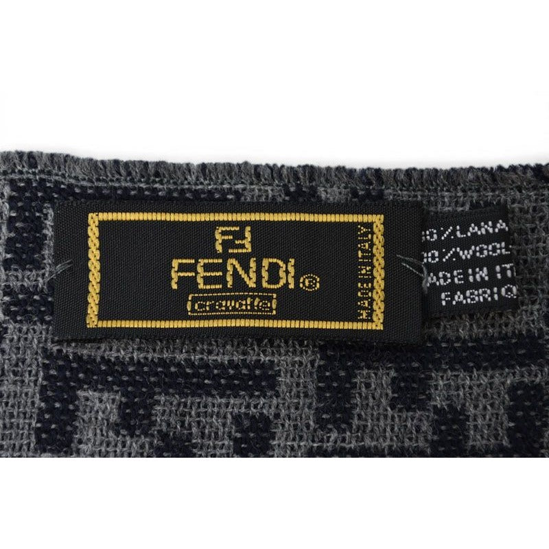 Fendi Scarf Winter Reversible Wool 100% FF Logo Zucca Pattern Black Gray — view 6