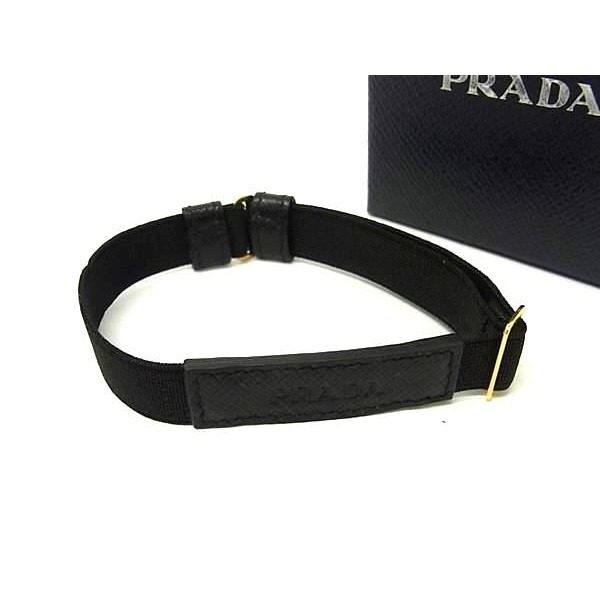 Prada Saffiano Leather Nylon Bangle Black Bracelet