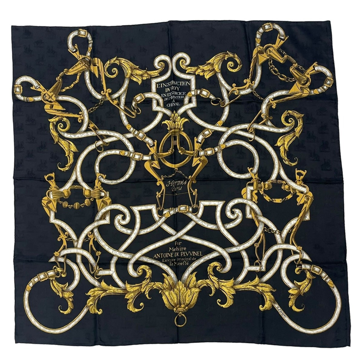 Hermes Scarf Silk Carre 90 L'instruction du Roy Imperial Studies Black