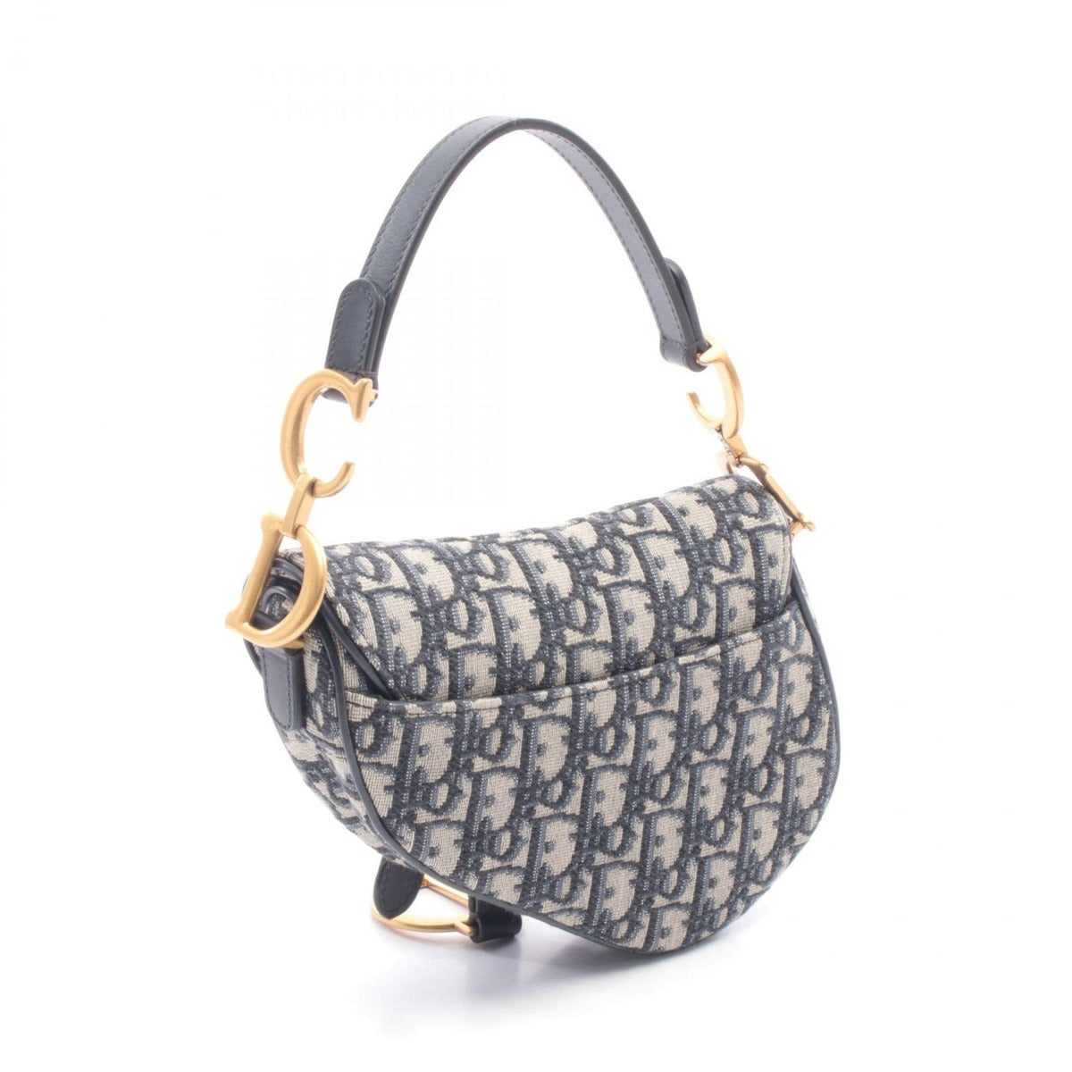 Dior Saddle Bag Mini Oblique Peacock Navy Canvas Leather Ivory — view 2