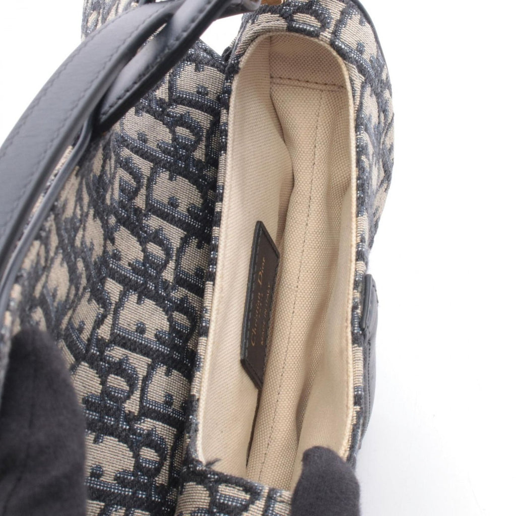 Dior Saddle Bag Mini Oblique Peacock Navy Canvas Leather Ivory — view 3