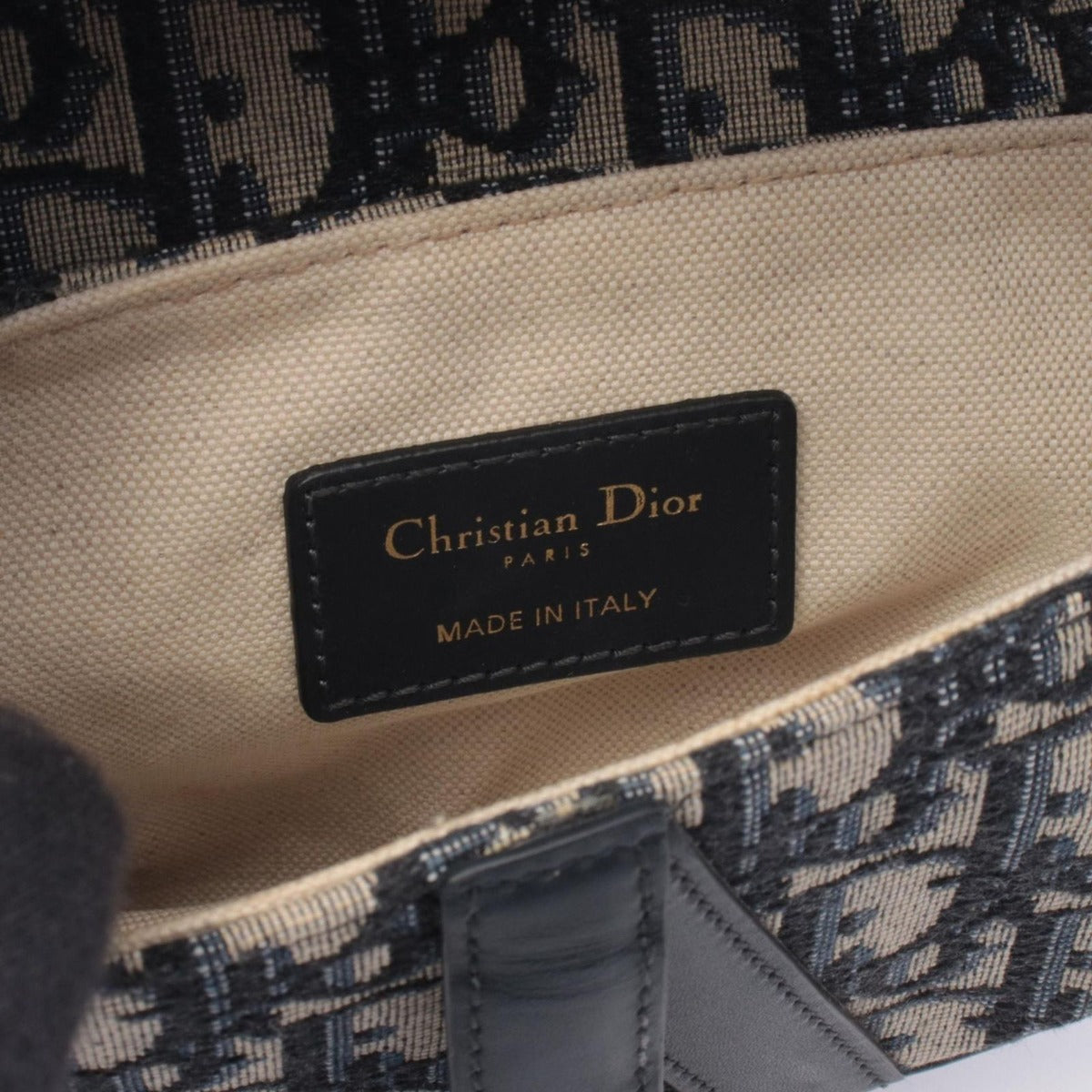 Dior Saddle Bag Mini Oblique Peacock Navy Canvas Leather Ivory — view 4
