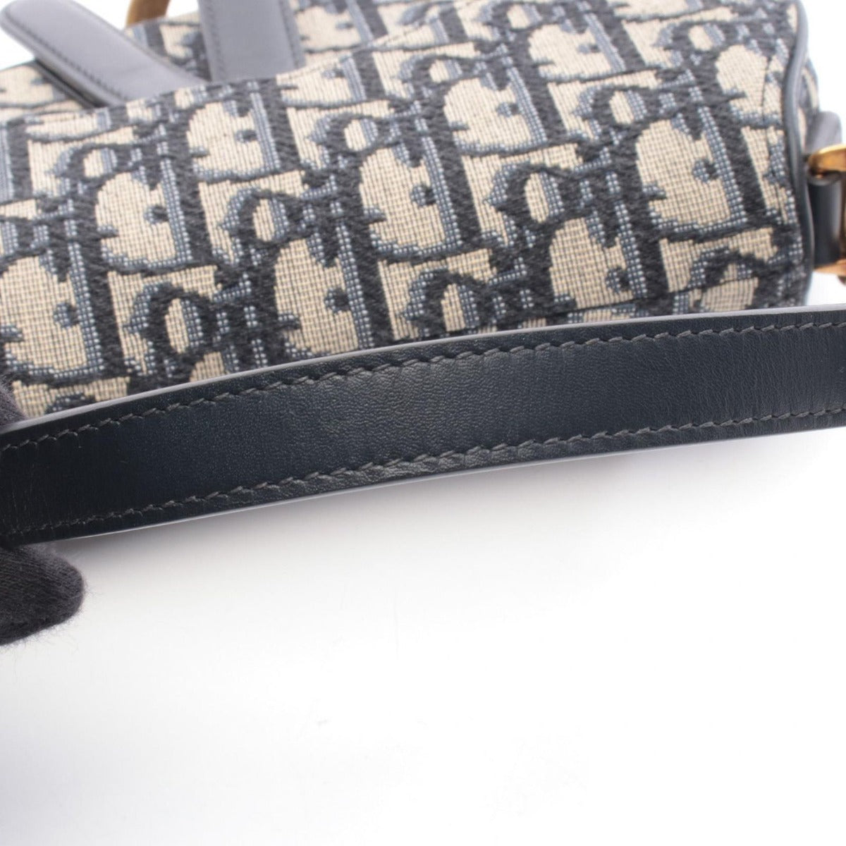 Dior Saddle Bag Mini Oblique Peacock Navy Canvas Leather Ivory — view 5