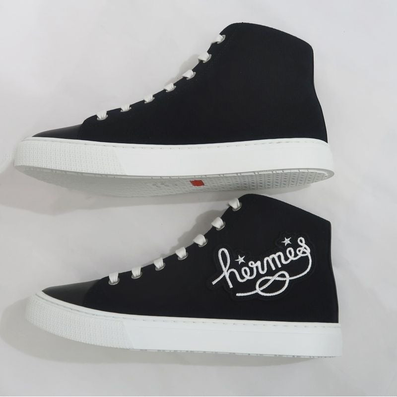 Hermes Iriko High Cut Sneakers Canvas Leather Black White Size 38 — view 5