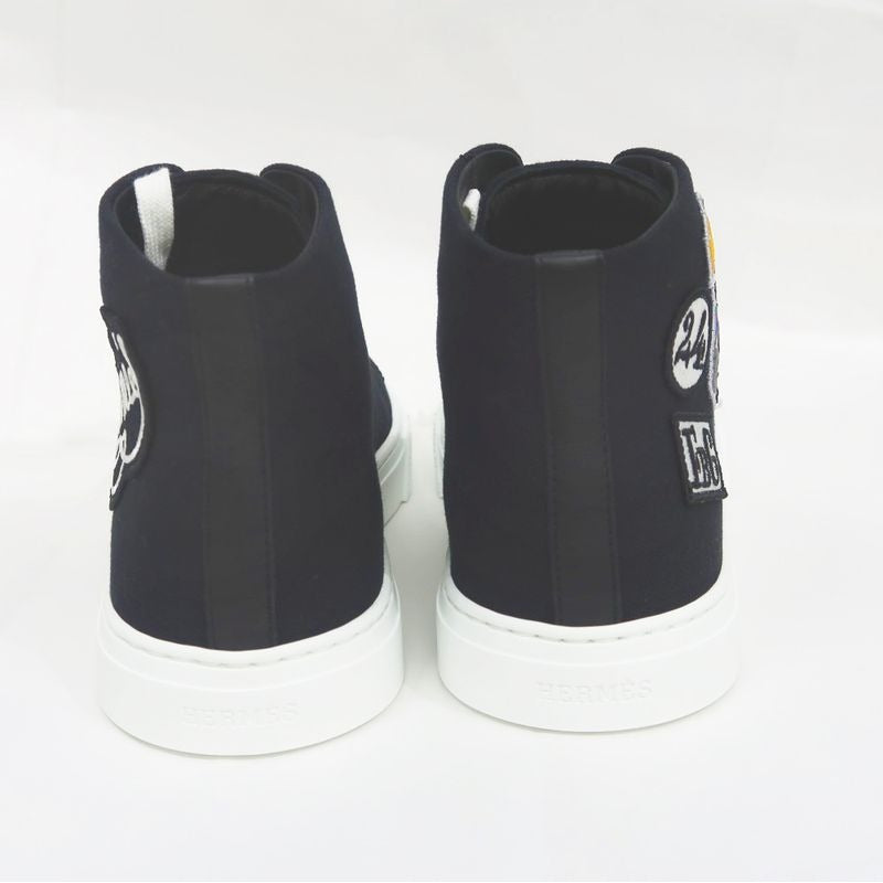 Hermes Iriko High Cut Sneakers Canvas Leather Black White Size 38 — view 6