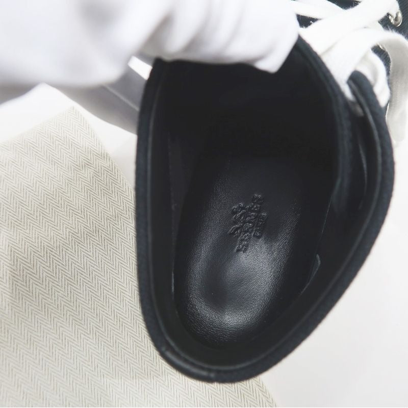 Hermes Iriko High Cut Sneakers Canvas Leather Black White Size 38 — view 7