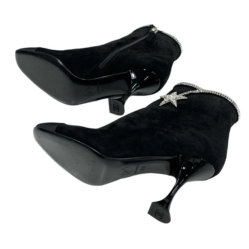 Chanel Boots Short Shoes Suede Fabric Black Rhinestone Star — view 6