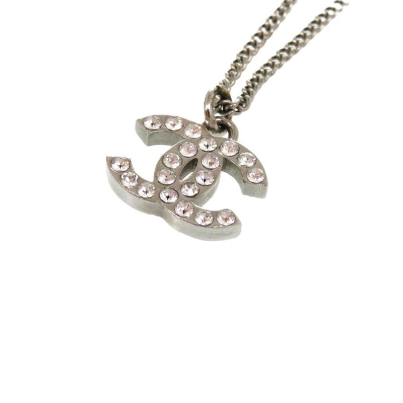 Chanel Coco Mark Metal Rhinestone Silver 0834 Necklace — view 6