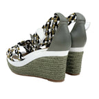 Hermes Sandals Shoes Leather Suede Khaki White Black Braided Wedge Sole — view 4