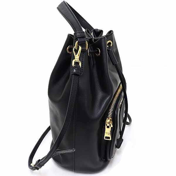 Prada Duet Bucket Bag 2-Way Shoulder Drawstring Soft Calf Saffiano Leather Nero — view 4