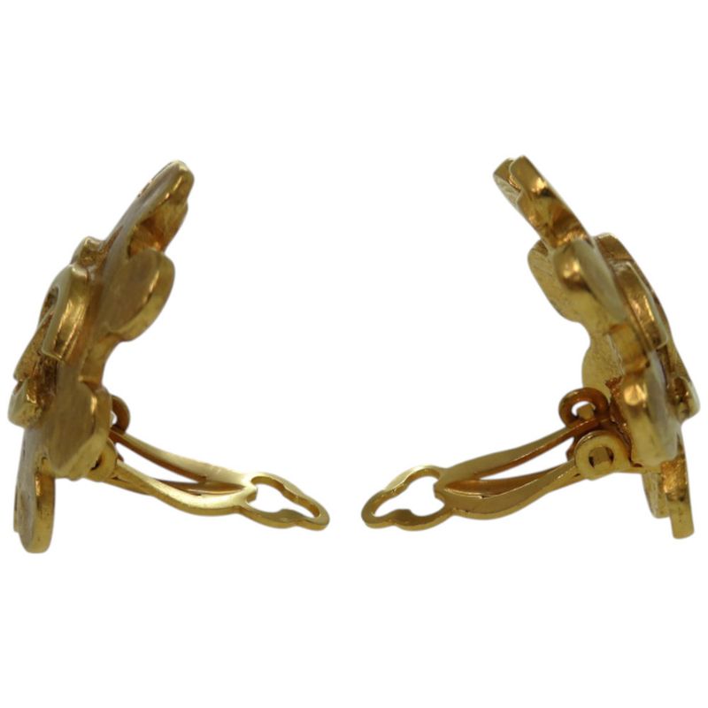Chanel Vintage Coco Mark Flower Metal Gold Earrings 0147 — view 5