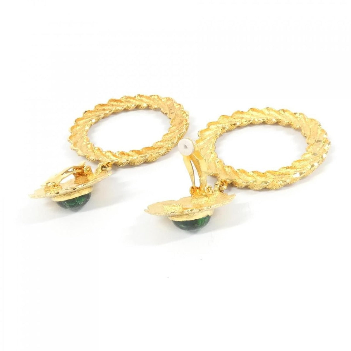 Chanel Baroque Gold and Green Gemstone Vintage Earrings — view 4