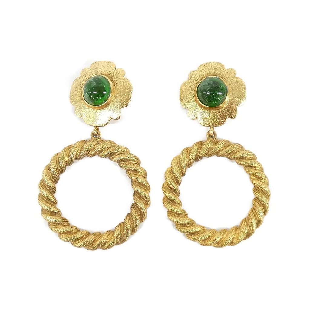Chanel Baroque Gold and Green Gemstone Vintage Earrings