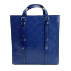 Gucci GG Embossed 2-Way Tote Blue Leather